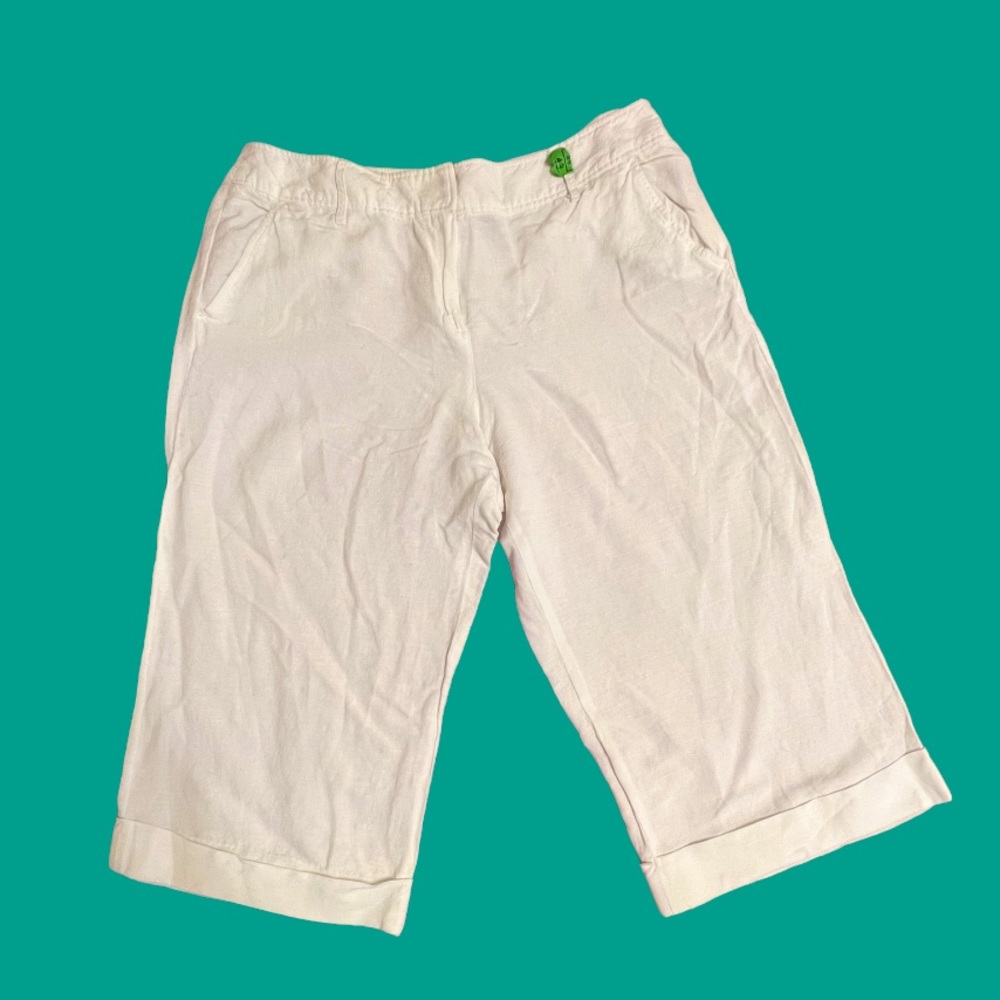 Larry Levine White Cropped Linen Pants Size 16